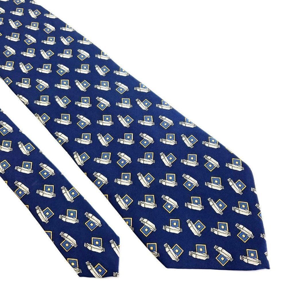 Chaps Ralph Lauren Silk Tie Print Blue Short Wide